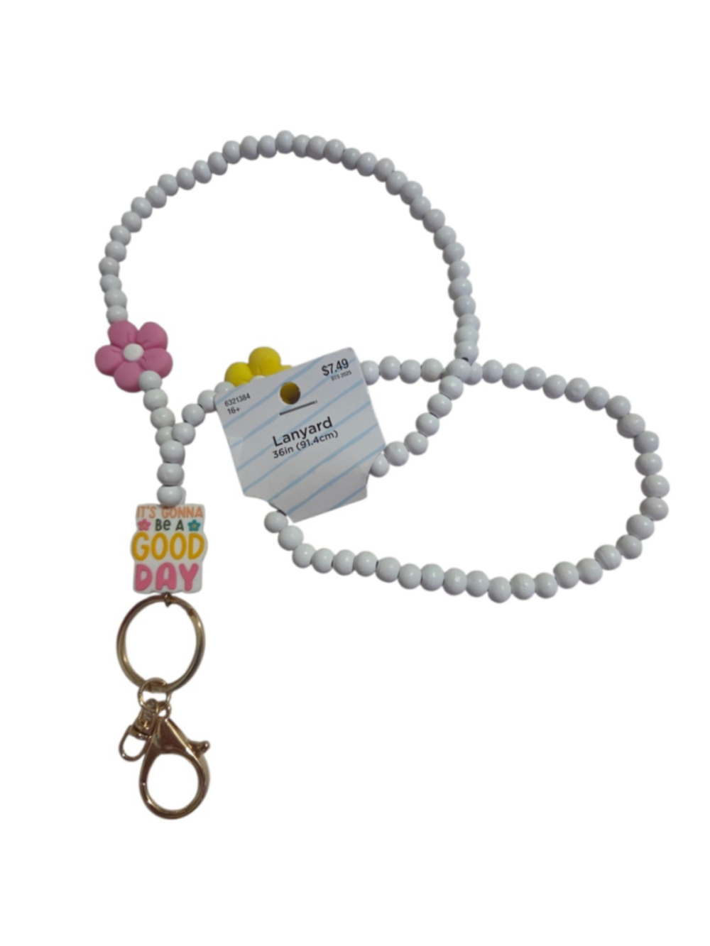 Hobby Lobby Beaded Lanyard Keychain One Size White Yellow Pink New